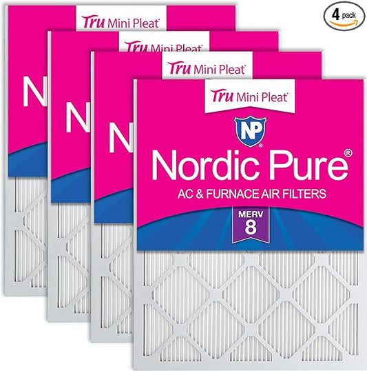 Nordic Pure 16x20x1 (Actual Size: 15 1/2 x 19 1/2 x 3/4) Tru Mini Pleat MERV 8 AC Furnace Air Filters - 2.5X More Media for Longer-Lasting, High-Efficiency Filtration - 4 Pack
