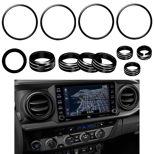 for Toyota Tacoma Accessories 2023 2022 2021 2020 with 8" or 7" Touchscreens Knob Covers - AC Vent Ring Button Knob Covers for Air Conditioner Volume Mirror Push Start Stop Button Trim 12Pcs (Black)