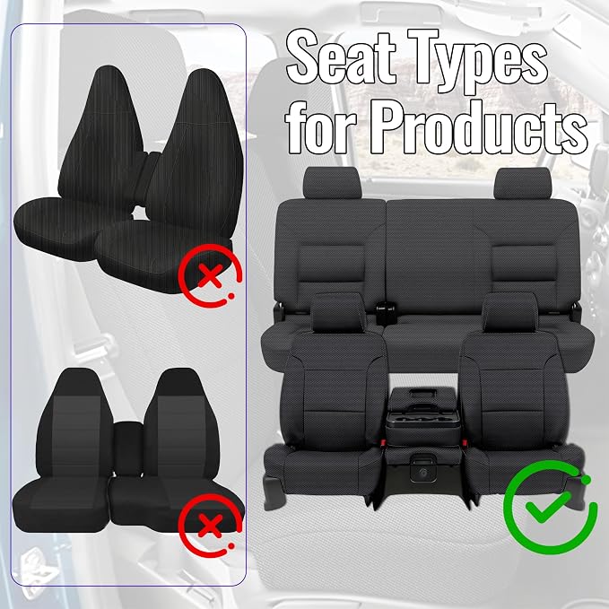 Seat Covers for Chevy Silverado & GMC Sierra 1500 2014 2015 2016 2017 2018 Front & Rear 60/40 Split Bench Full Set Foam Padded Heavy-Duty Automotive Seat Cover Set - Black