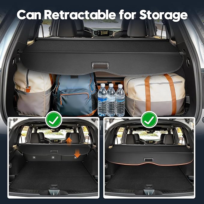 Powerty Cargo Cover for 2019-2025 Honda Passport Accessories, Trunk Cover Retractable Trunk Shielding Shade Cargo Luggage Cover for 2025 Honda Passport