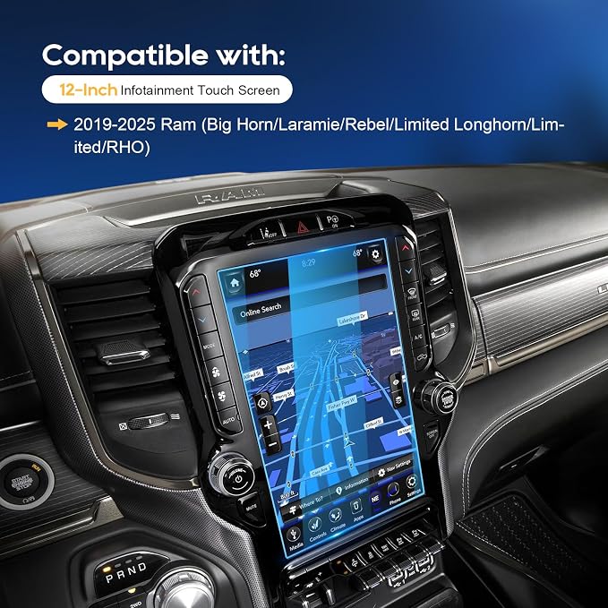 2019-2025 2026 Ram 1500 2500 3500 Screen Protector 12" for Dodge Ram (Laramie/Rebel/RHO/Limited/Limited Longhorn/TRX) Uconnect 12-inch Touchscreen, 9H Tempered Glass 2025 2026 Ram 1500 Accessories