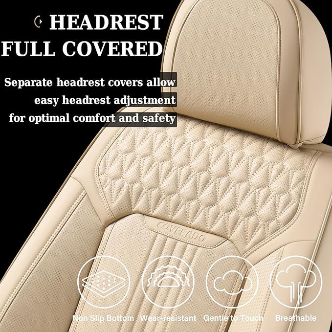 Coverado Front Seat Covers, Leather Car Seat Cover, Waterproof Car Seat Protector, Driver Seat Covers Car Seat Cushion Universal Fit for Most Cars, Beige