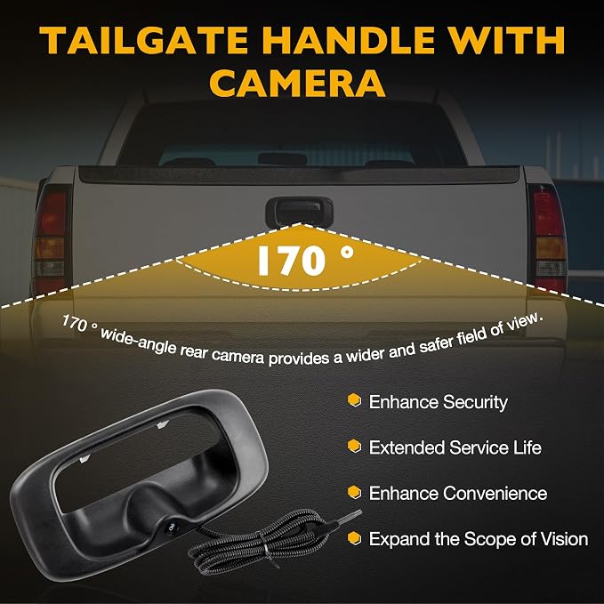 Gledewen Tailgate Handle with Backup Camera, Pickups Reverse Rear View Backup Camera, Compatible with 1999-2007 Chevy Silverado GMC Sierra 1500 2500 3500, Replaces#15997911 15228539