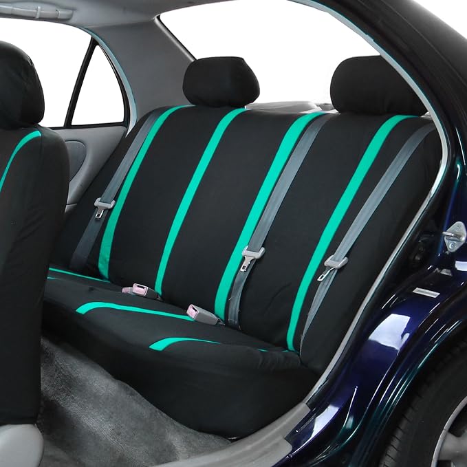 FH Group Automotive Seat Covers Unique Flat Cloth Mint Full Set, Combo Steering Wheel Cover and Seat Belt Pads Rear Solid Bench Universal Fit for Vans Cars Trucks and SUV Interior Accessories