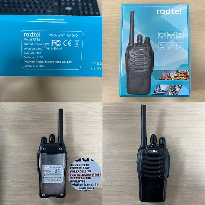 Radtel RT88 Rechargeable Walkie Talkies Long Range Handheld License-Free Two Way Radio 16CH Handsfree USB Charging LED Flashlight (2 Pack)