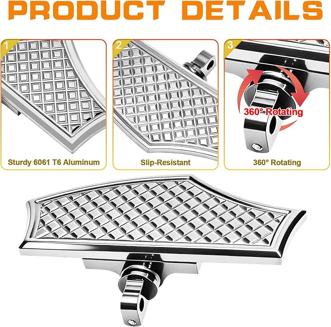 Passenger Floorboards, Rear Foot Pegs Footboards Footrests for Harley Touring Road king, Road glide, Electra glide, Street glide/Softail, Fat Boy, Bad Boy, Street Bob, Breakout, Heritage, Low Rider ST