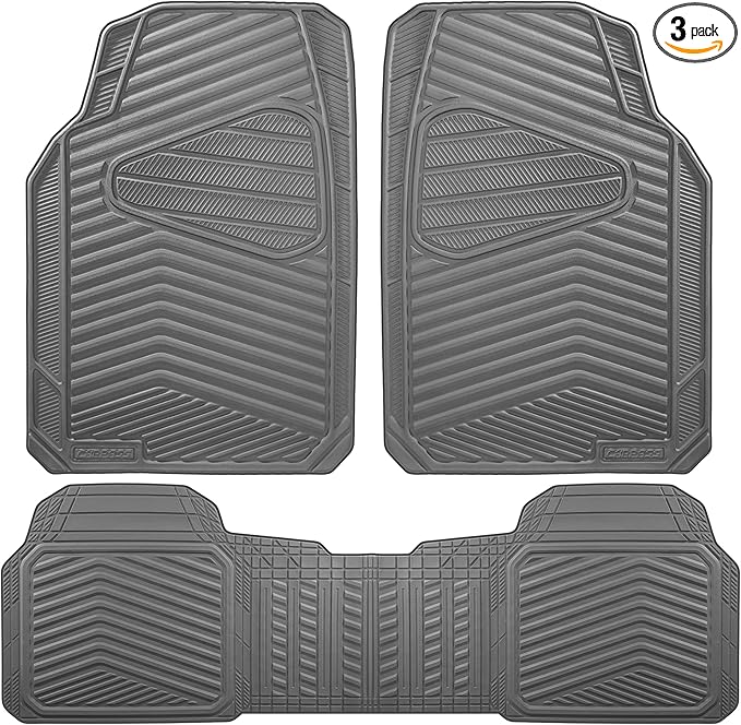 CAR PASS Rubber Car Mats, Waterproof Car Floor Mats All Weather,Car Mat Full Set 3 Piece, Grey Automotive Floor Mat Trim to Fit for Cars Sedan SUVs Trucks, Anti-Slip Easy Clean, All Gray