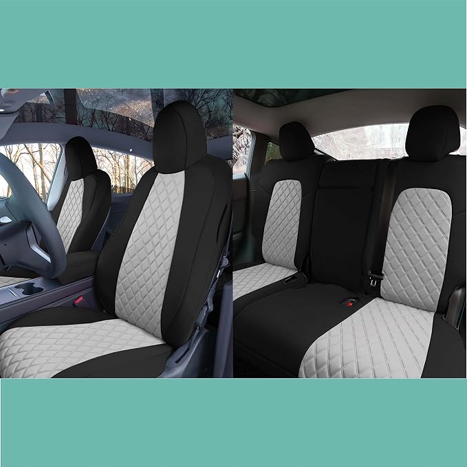 FH Group Custom Fit Car Seat Covers Specifically Made for 2020-2025 Tesla Model Y Ultraflex Neoprene Water Resistant Automotive Seat Covers - Full Set Gray