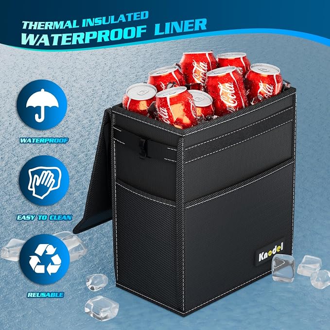 K KNODEL Large Car Trash Can with Heavy Duty Trunk Storage Organizer, Trunk Organizer, Car Organizer with Lid, Large