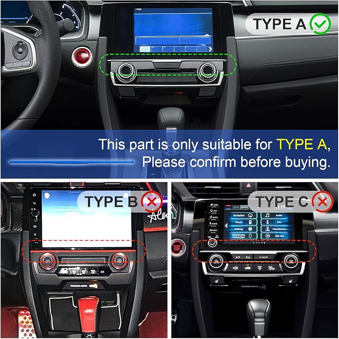 Interior Trim Kit for Honda 10th Civic 2016-2021 Blue Instrument Central Control Gear Shift Panel Cover Trim