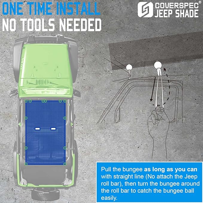 JK Sun Shade Top Compatible with Jeep Wrangler 4 Door 2007 to 2018 Sunshade Sunroof Bikini Cover Blocks UV Wind Noise Blue Mesh for Full Length