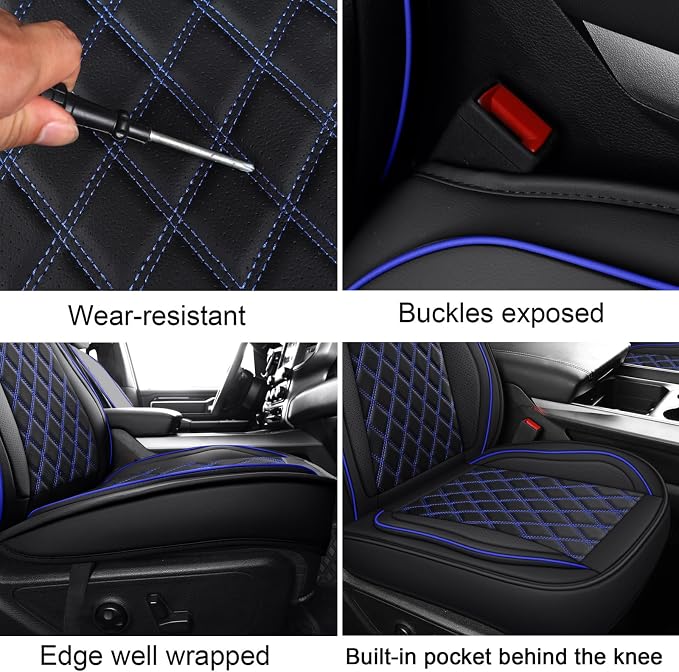 MIROZO Car Seat Covers for Chevy Silverado GMC Sierra,Truck Seat Covers Leather Seat Protector Fits for 2007-2013 and 2019-2026 Chevy Silverado GMC Sierra 1500 2500HD 3500HD (Blue,Full Set)