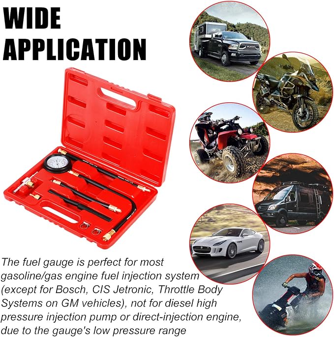 JIFETOR Fuel Injection Pump Pressure Tester Gauge Kit, Car Gasoline Gas Fuel Oil Injector Test Manometer Tool Set 0-100PSI, Universal for Auto Truck SUV Motorcycle ATV RV