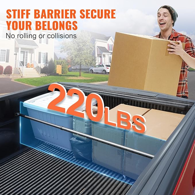 VEVOR Cargo Bar, Truck Bed Bar Adjustable from 40" to 73", Heavy-Duty Steel Cargo Stabilizer Bar with 220 lbs Capacity, Truck Load Bar Stop Sliding for Pickup Truck Bed, SUV