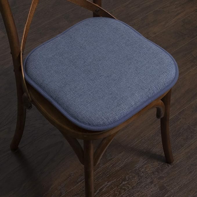 Sweet Home Collection Chair Cushion Memory Foam Pads Honeycomb Pattern Slip Non Skid Rubber Back Rounded Square 16" x 16" Seat Cover, 12 Pack, Alexis Denim