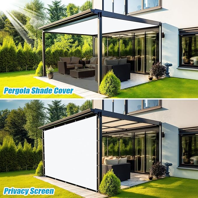 Amagenix 90% Pergola Shade Cover 16' X 20' Sun Shade Cloth with Grommets for Outdoor Garden Patio Porch, Commercial Grade 200 GSM - Cable Zip Ties Included (We Customized) GN108, White