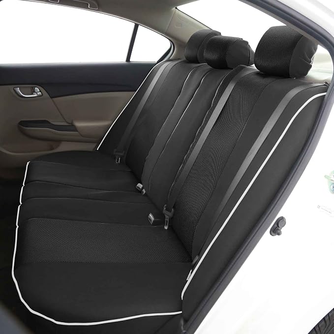 FH Group Car Seat Covers Three Row 7 Seater Cloth Car Seat Covers with Piping (Airbag and Split Ready) - Universal Fit for Cars Trucks & SUVs Solid Black