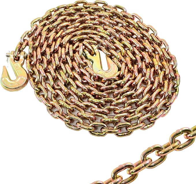 Heavy Duty G80 Transport Binder Chain 5/16'' Inch x 16 Feet,Tow Chain with G70 Clevis Grab Hooks,4900 lbs Safe Working Load Logging for Transporting, Towing(5/16'' x 16FT Yellow).