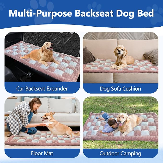Bundle-2 Items,Thickened Dog Bed for Car Back Seat,Upgraded Bottom Non-Slip,Fits Hard Bottom car seat Cover for Dogs,Premium Mixed Color,Dog Car Seat Cover