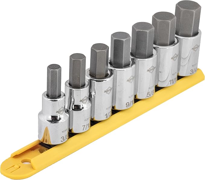 Mayhew Tools 16018 SAE Hex Socket Bit Set, Chrome Plated, 7-Piece