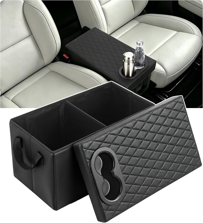 Car Seat Organizer For 2020-2025 Ford Explorer ST/XLT 6 Seater, Car Seat Aisle Storage Box with Cup Holders For 2017-2026 Chrysler Pacifia, Foldable Backseat Console Bin