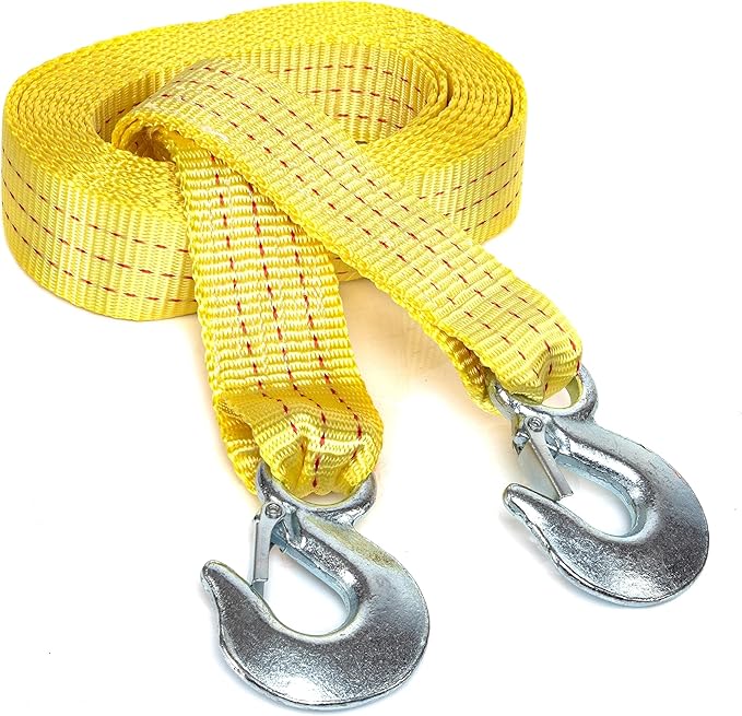 NEIKO 51005A Heavy-Duty Tow Strap with Hooks, 2 Inches by 20 Feet, Woven Polyester Webbing, and 10,000-Pound Capacity, HD Truck Recovery Strap and ATV Tow Strap, Tow Rope for Vehicles