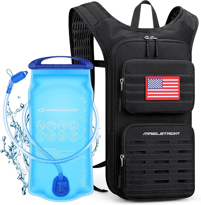 Maelstrom Tactical Hydration Backpack,Water Pack with 2L Water Bladder | BPA-free,MOLLE Compatibility,lightweight,insulated layer, Breathable back panel and shoulder,for running/hunting/cycling