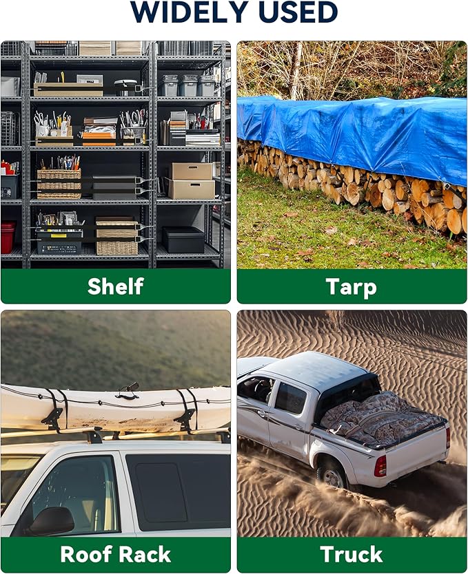 4 Inch Short Rubber Bungee Cords Heavy Duty Outdoor, Mini Small Bungee Straps with Upgraded Hooks, Black Tarp Straps with 1.9X Max Stretch & 100% Rubber for Cargo, Van, Truck, Motorcycle, etc (9 Pcs)