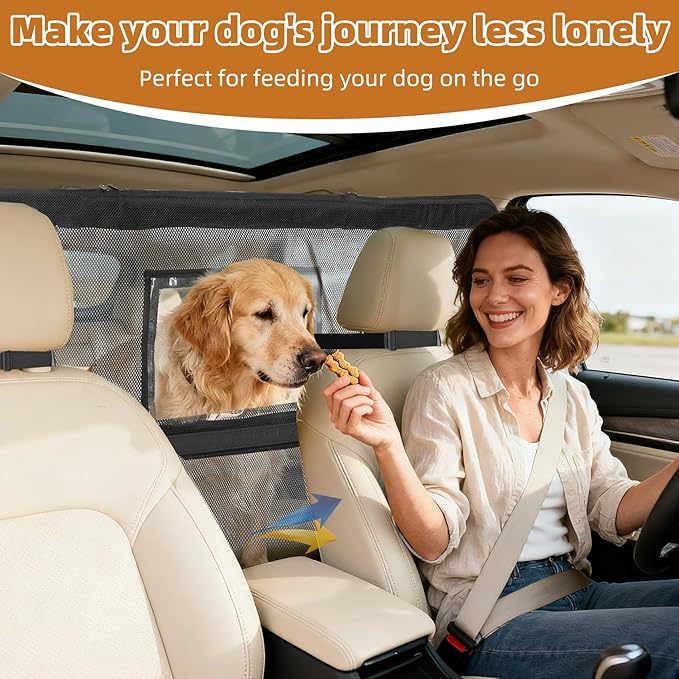 52" Wide Dog Car Barrier with Window & Steel Frame, Universal Fit for Cars, Sedans,SUVs,and Trucks, Car Barrier for Escape-Proof, Vehicle Gate for Dog Travel