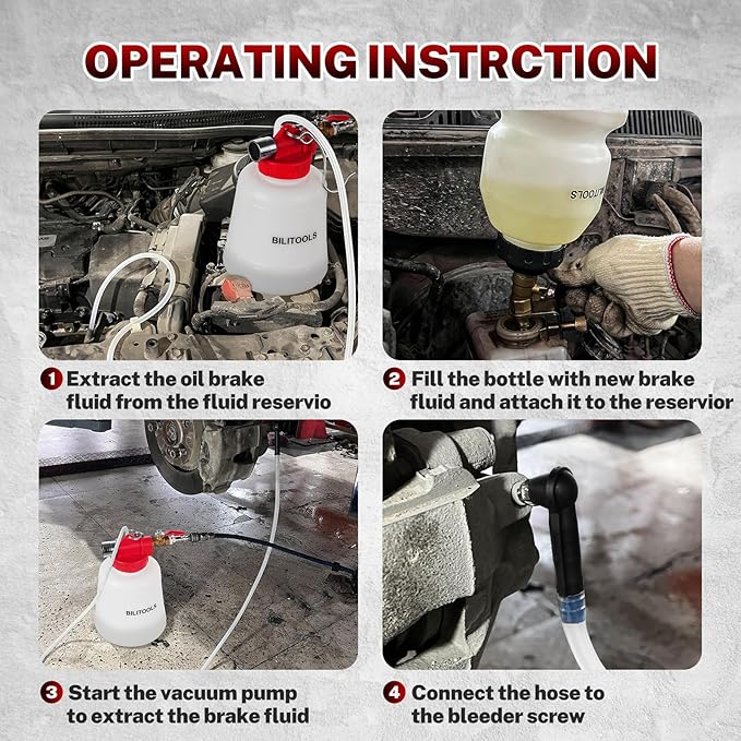 BILITOOLS 1L Universal Brake Bleeder Kit, Vacuum Brake Fluid Bleeding Tool | Pneumatic One Person Brake System Clutch Fluid Extractor Kit, Quick, Clean & Efficient