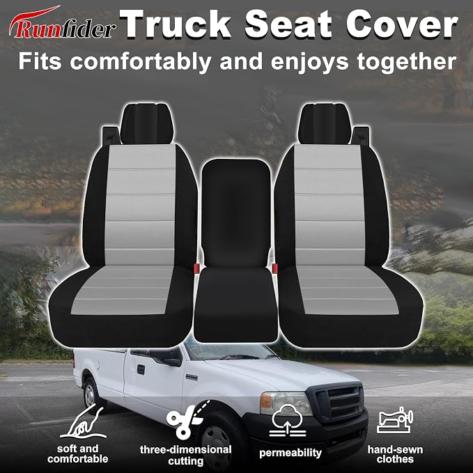 Custom 40/20/40 Split Bench Seat Covers for Ford F150 XL/Standard Cab 2004 2005 2006 2007 2008 Heavy Duty Cloth Protector Interior Accessories，Waterproof & Machine Washable - Gray