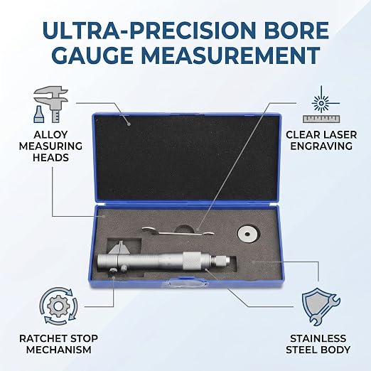 Inside Micrometer Set, Internal Diameter Gage Hole Bore 5-30mm Range 0.01mm Accurate + Wrench + Calibration Ring + Wooden Box
