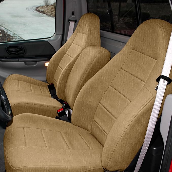 Truck Seat Cover Fit for 1997-2000 Ford F-150, Tan | Front 40/60 Split Bench with Opening Center Console, Not with Airbags Next to The Headrest
