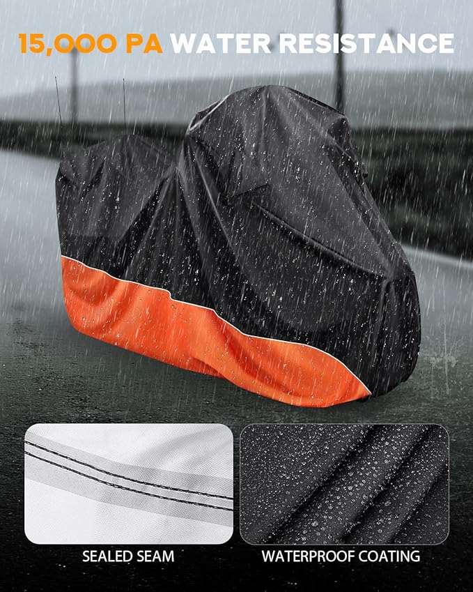 PBYMT Motorcycle Cover with Side Top Box, Waterproof Cover Compatible with Harley Davidson Touring Ultra Limited Street Glide Road Glide Electra Glide Outdoor All Weather Protection, 116" x 47" x 53"