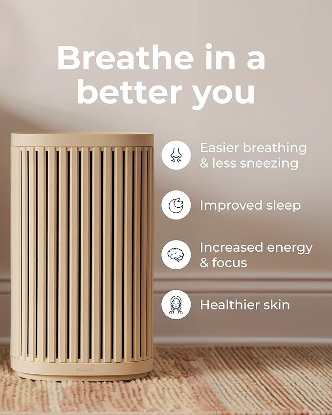 Windmill Air Purifier for Home - 3-In-1 Filtration for Dust, Smoke, & More - True HEPA Filter, Activated Carbon, & Pre-Filter - Ultra-Quiet - App Compatible - Covers Up To 975 sq ft - White