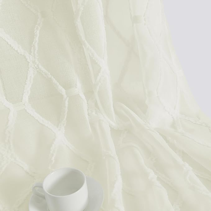 Cream Sheer Curtains 108 Inches Long 2 Panels Rod Pocket Back Tab Top Elegant Ivory Drapes for Bedroom Light Filtering Privacy Window Treatment Extra Long Embroidered Sheer Curtains for Living Room