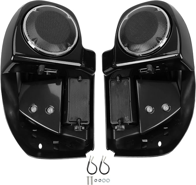 ECOTRIC Motorcycle Lower Vented Leg Fairing W/Speaker Box Pods & Grilles + 6.5“ Speakers Compatible with 2014-UP Harley Davidson Touring Road King Street Glide Electra Glide Models (Air-Cooled)