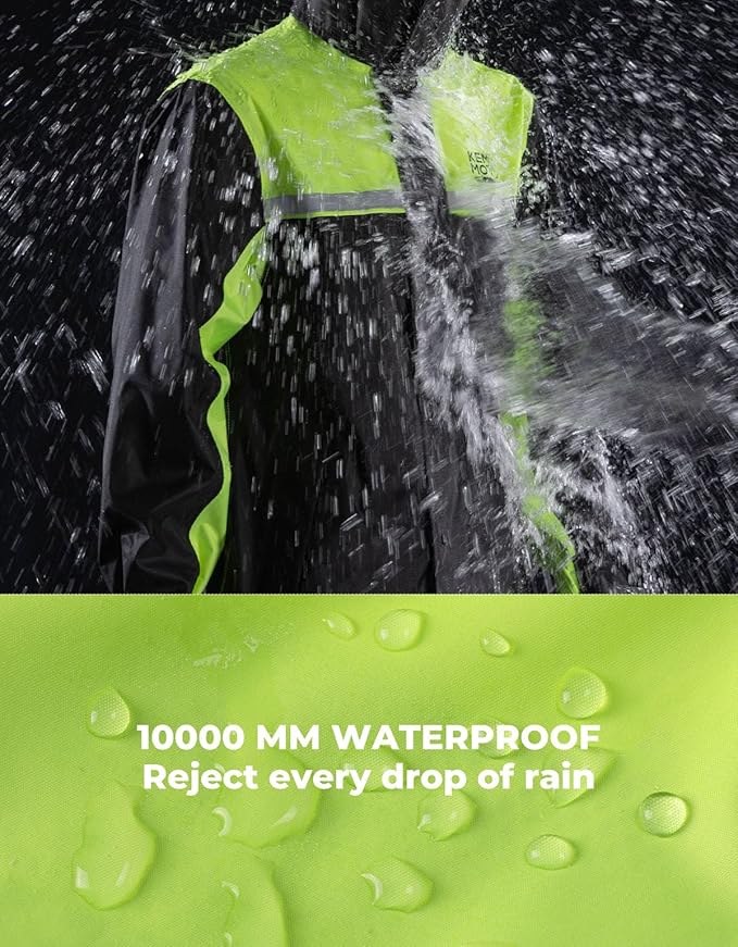 KEMIMOTO Rain Suit for Men, Motorcycle Rain Gear Waterproof Protective Rain Coat with Pants 2 Pieces Rainsuit Breathable Outdoor Fashion Green 3XL