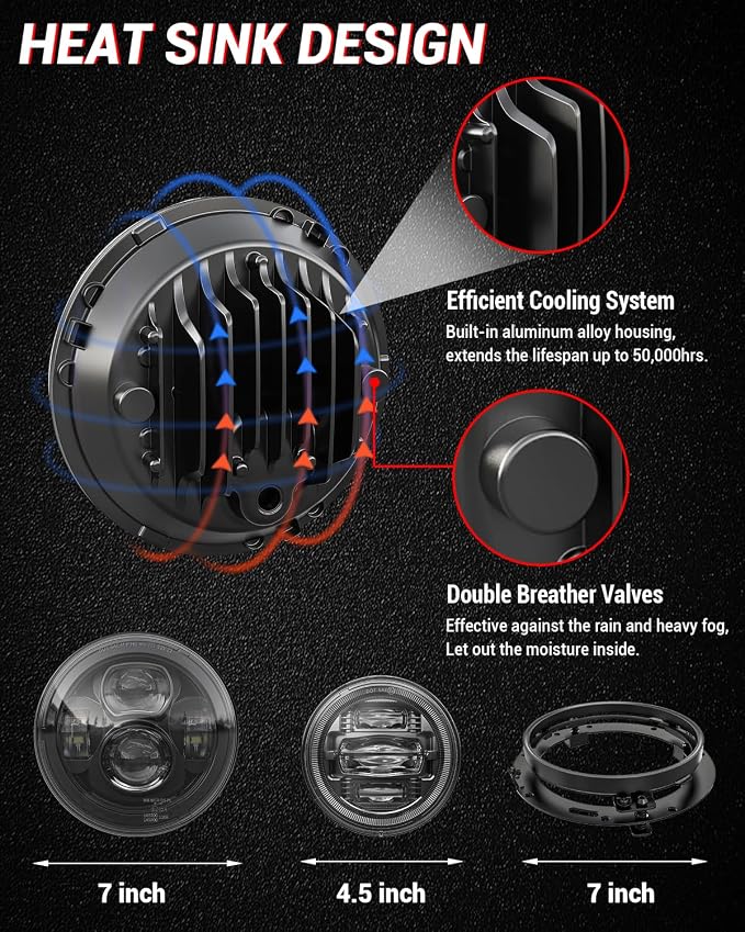 Z-OFFROAD New 7 Inch Motorcycle LED Headlight 4.5" Fog Passing Lights, DOT Kit Compatible with Harley Davidson Road King Electra Glide Ultra Classic Heritage Softail Fat Boy Street Glide, Black