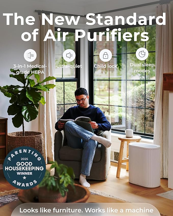 Windmill Air Purifier Max for Home - 3-In-1 Filtration for Dust, Smoke, & More - True HEPA Filter, Activated Carbon, & Pre-Filter - Ultra-Quiet - App Compatible - Covers Up To 1950 sq ft – White