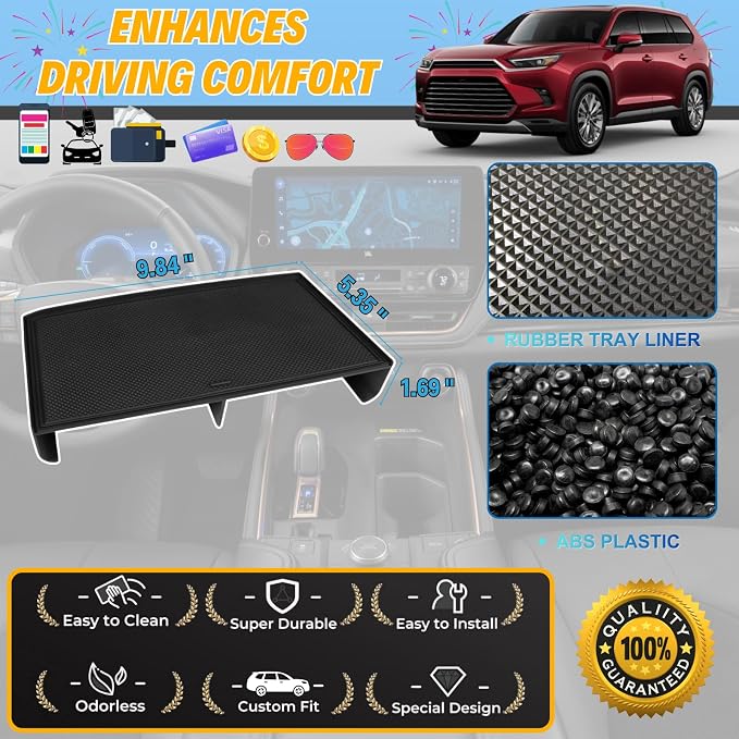 Center Console Organizer for 2024-2026 Toyota Grand Highlander | Perfect Drop-in fit, No Rattling, Non-slip, Won't Block Charging, Maximizes Adds Console Space (Not for Highlander)