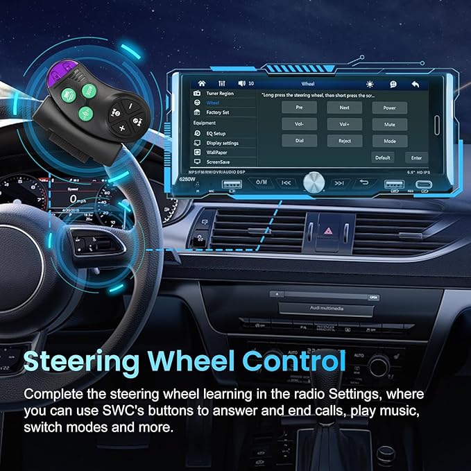 Single Din Car Stereo with Wireless Apple Carplay Android Auto, 6.9" IPS Touchscreen Car Stereo with Bluetooth 5.2 Handsfree Mirror Link Backup Camera GPS Navigation Dual USB Fast Charge FM AM EQ SWC