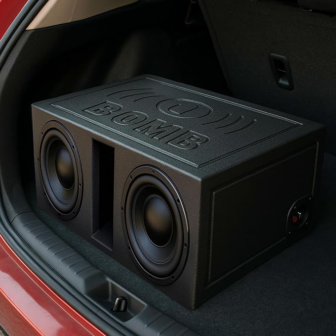 QPower 12 Inch Dual Vented Subwoofer Box, Ported Sub Enclosure System, Black - Car Audio and Sound Systems Accessories for Subwoofers and Speakers