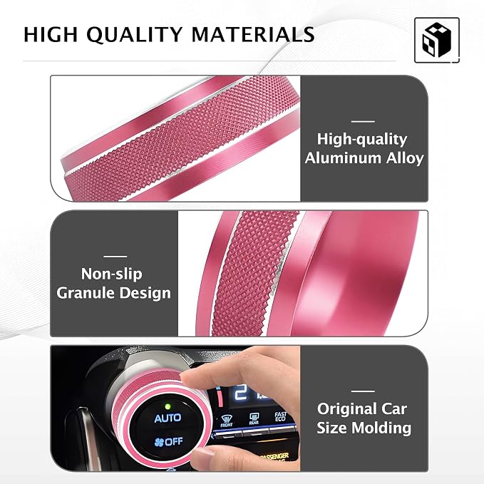 for Toyota RAV4 Hybrid/Plug-in Hybrid Accessories 2019 2020 2021 2022 2023 2024 2025, 7-Piece Aluminum Alloy Knob Cover Trim Kit - Push Start Button, AC, Volume & Drive Mode (Pink)