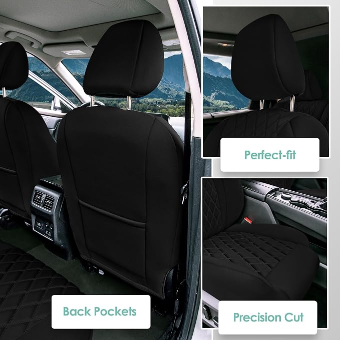 FH Group Custom-Fit Car Seat Covers Specifically Made for 2021-2024 Nissan Rogue, Front Set Black Ultraflex Neoprene Waterproof Automotive Seat Cover