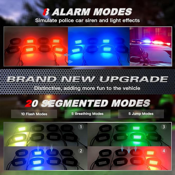 10Pods Aluminum RGB LED Rock Lights Full Kit for Jeep Trucks UTV ATV RZR Golf Cart Offroad SXS Side by Side with APP/RF Remote, Waterproof Multicolor Underglow Light Metal Alloy Case Segmented 12V