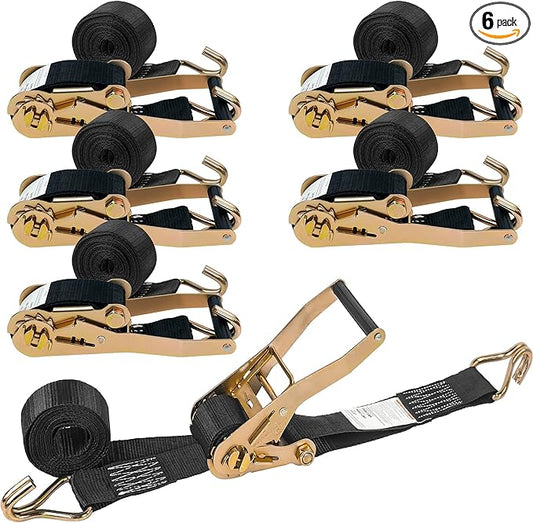 2 Inch Ratchet Straps 6 Pack, 15ft Heavy Duty Tie Down Straps with J Hooks, 6000 LBS Break Strength, 2000 LBS Working Load, Cargo Ratchet Straps for Truck Trailer ATV Motorcycle