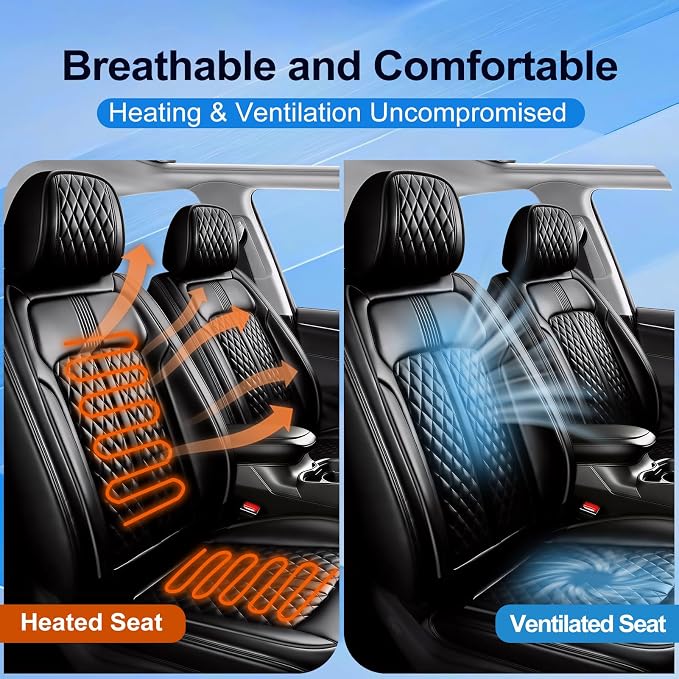 Fit XT5 Car Seat Covers for Select Cadillac XT5 2017-2026 - Premium Full Coverage Leather, Airbag Compatible & Scratch-Resistant, Waterproof & All Weather Seat Protector, Full Set, Black