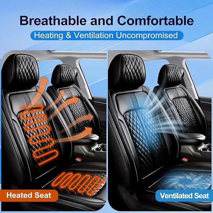 Fit LaCrosse Car Seat Covers for Select Buick LaCrosse 2005-2019 - Premium Full Coverage Leather, Airbag Compatible, Waterproof & All Weather Breathable Seat Cushion Protector, Full Set, Black