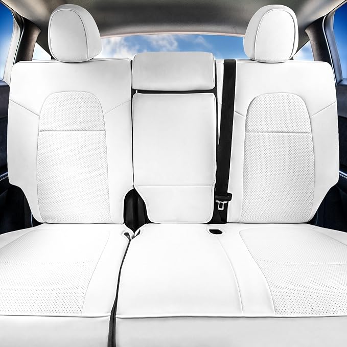 FH Group Custom Fit Car Seat Covers Specifically Made for 2020-2025 Tesla Model Y Faux Leather Water Resistant Automotive Seat Covers -Rear Set Solid White